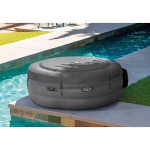 Intex 28481E Simple Spa 77in x 26in Outdoor Portable Inflatable 4-Person Round Heated Hot Tub Spa with 100 Bubble Jets, Filter Pump, and Cover, Gray