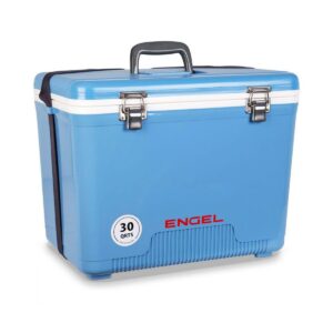 Engel 30-Quart 48 Can Portable Leak-Proof Compact Lightweight Insulated Airtight Hard Drybox Cooler for Fishing, Hunting, and Camping, Artic Blue