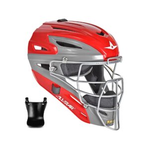 All-Star Sports S7 Axis Ages 9 to 12 Protective Baseball Catchers Gear Set with Mask Helmet, Chest Protector, and Leg Guards, Scarlet