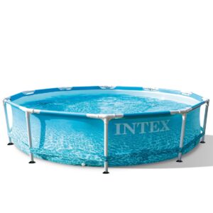 Intex 28206EH 10-Ft x 30-In Rust Resistant Steel Metal Frame Outdoor Backyard Above Ground Circular Beachside Swimming Pool with Reinforced Sidewalls
