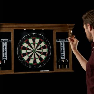 Barrington Woodhaven Premium Bristle Dartboard Cabinet set with LED lights