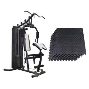 BalanceFrom Home Gym Bench Workout Station with 380 Pound Resistance, and 1 Inch Thick Floor Puzzle Exercise Mat, 24 Sq Ft, Black