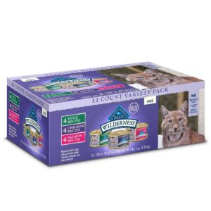 Blue Buffalo Wilderness Grain Free Paté Duck, Chicken & Salmon Recipe Premium Wet Cat Food - 3oz/12ct  Variety Pack
