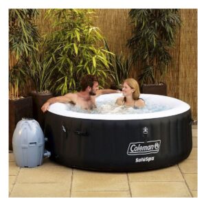 Coleman 13804-BW SaluSpa 4 Person Portable Inflatable Outdoor Round Hot Tub Spa with Air Jets, Pump, and 12 Replacement Filter Cartridges, Black