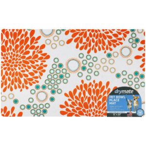 Drymate Dog and Cat Feeding Placemat - Blossoms Orange & White