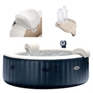 Intex 28409E PureSpa 6 Person Home Inflatable Portable Heated Round Hot Tub Spa 85 x 28 Inch with Soft Foam Headrest, and Cup Holder/Drink Tray
