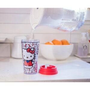 Silver Buffalo Hello Kitty All-Over Faces 16oz Double Wall Plastic Travel Mug