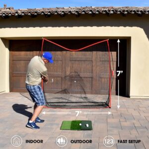 GoSports Golf Practice Hitting Net, 7 x 7 Foot Personal Driving Range with Ball Return Feature and Carrying Bag for Indoor or Outdoor Use