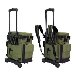 Elkton Outdoors Rolling Waterproof Fishing Tackle Box Backpack Storage Bag with 5 Removable 3600 Tackle Trays and Side Pockets, Green