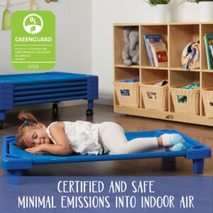 ECR4Kids Streamline Children's Naptime Cot, Stackable Daycare Sleeping Cot for Kids, Assembled, Blue, Set of 6