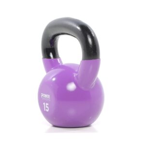 Power Systems Premium Vinyl Covered Cast Iron Kettlebell Prime Home Gym Exercise Weight Training Accessory, 15 Pounds, Purple