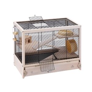 Ferplast Cavie Guinea Pig Cage 57026517US1 HAMSTERVILLE Sturdy Wooden Home Habitat and Cage with Exercise Wheel, Water Bottle, Food Dish, and Hide-Out