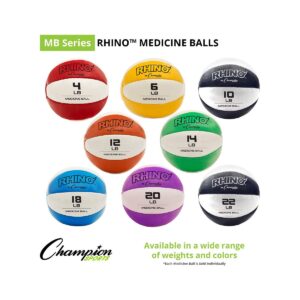 Champion Sports Rhino Textured Leather 7.79 Inch Round Non Slip Grip Exercise Medicine Fitness Training Weight Ball, 10 Pounds, Blue