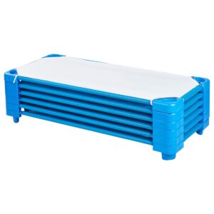 ECR4Kids Children's Stackable Naptime Cot with Sheets, Ready-to-Assemble, Blue (Set of 6)