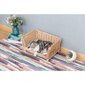 Natural Willow Cat or Dog Wicker Bed Basket with Cushion For Indoor and Outdoor