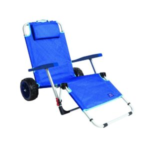Mac Sport 2-in-1 Outdoor Portable Beach Folding Lounger Chair and Wagon Pull Cart Basket with Locks and Wheels for the Beach and Camping, Blue