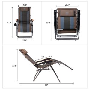 Timber Ridge Zero Gravity Oversized Outdoor Padded Stripe Folding Recliner Chair with Wood Armrests and Cup Holders (2 Pack)