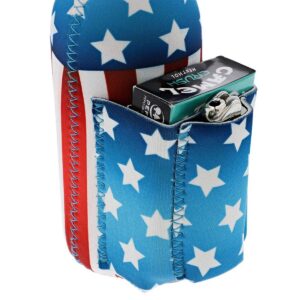 Juvale 2-Pack Patriotic Beer Bottle Cooler Sleeves with Attached Cigarette & Lighter Holder, USA Stars & Stripes Flag Design, Fits 12 oz Bottles