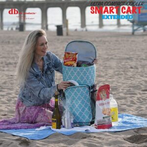 dbest products Ultra Compact Extended Insulated 45 Can Smart Cart Rolling Cooler with Heavy Duty Wheels and Telescoping Handle, Blue Moroccan Tile