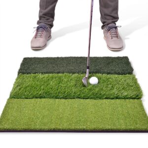 GoSports Tri-Turf XL 24 Inch Versatile Indoor Outdoor Weighted Golf Practice Hitting Mat with Fairway, Rough, and Driving Surfaces