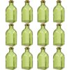 Juvale Clear Glass Bottles Cork Lids, 12 Pack Small Green Transparent Jars Stoppers Vintage Wedding Decoration Home Party Favors 4.75 X 2 X 2 Inches