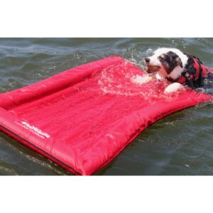 Lazy Dog Lounger Portable Puncture Resistant Durable Semi Submersible Water Float Pad for Pools and Lakes with Built In Attachment Loop, Red (Small)