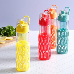 Gibson Home Rainbow Cool 4 Pack 20 Ounce Single Wall Glass Hydration Bottle Set