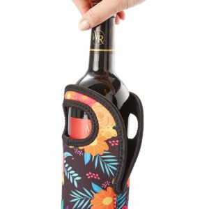 3-Pack Juvale Wine Carrier Bag, Insulated Neoprene Tote with Handles for Travel, Holds Standard Size Bottle of Wine, Floral Designs