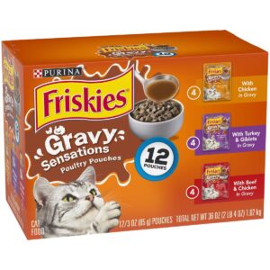 Purina Friskies Gravy Sensations Wet Cat Food Poultry Pouches with Chicken, Turkey & Beef - 3oz/12ct Variety Pack