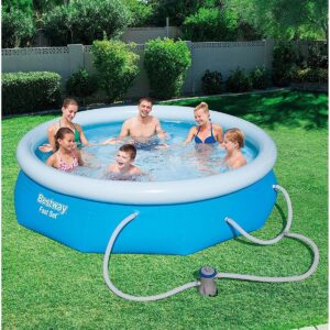 Bestway 57269E Fast Set Up 10ft x 30in Outdoor Round Inflatable Above Ground Swimming Pool Set with 330 GPH Filter Pump, Blue