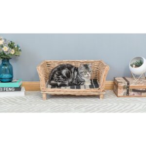 Natural Willow Cat or Dog Wicker Bed Basket with Cushion For Indoor and Outdoor