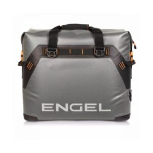 Engel Coolers High Performance 30 Liter Waterproof Soft Sided Orange Cooler with Adjustable Shoulder Strap, Bottle Opener, & Water Resistant Fabric