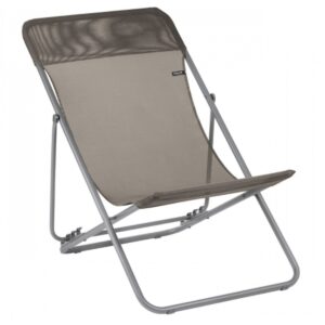 Lafuma Maxi Transat 4 Position Recline, Lockable Angle Folding Outdoor Camping Steel Batyline Mesh Sling Lounge Chair, Graphite (2 Pack)