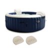 Intex 28431E PureSpa Plus 85in x 25in Portable Inflatable 6 Person Round Hot Tub Spa with 170 Bubble Jets, Heater Pump, and 2 Non-Slip Seats, Navy