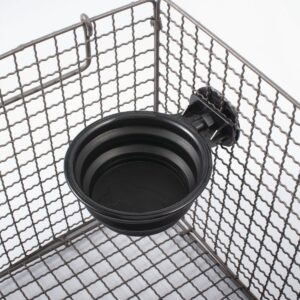 Hanging Crate Dog Bowl, Collapsible Silicone Water Food Feeder Bowl Cage Coop Cup for Cat Bird Pet, Black/Black