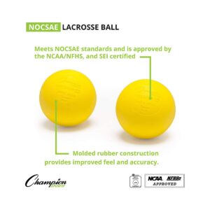 Champion Sports 12 Pack Official Size Molded Rubber Bulk Lacrosse Regulation Balls for Indoor or Outdoor Gameplay and Practice, Yellow