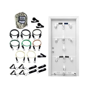 Bodylastics Exercise Equipment Warrior XT Bundle Set with Ultra Door Anchor System, Handles, Weight Resistance Bands, and Steel Wall 8 Prong Rack