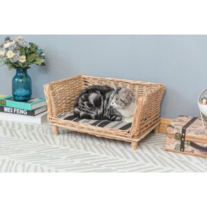 Natural Willow Cat or Dog Wicker Bed Basket with Cushion For Indoor and Outdoor