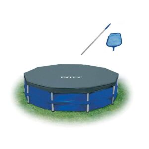 Intex Swimming Pool Kit with Vacuum Skimmer, Pole & 12 Foot Round Frame Cover
