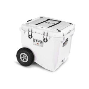 RovR RollR Portable Rolling Outdoor Insulated Cooler with Wheels for Camping, Beach, Picnics, 45 Quart, White