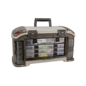 Plano Guide 787 Series Angled StowAway Rack Tackle Box Case System for Fishing Storage with 5 Removable Bait Utility Boxes, Sandstone