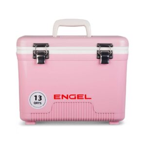 Engel 13 Quart Compact Durable Ultimate Leak Proof Outdoor Dry Box Cooler in Pink with Stain and Odor-Resistant Surface for 18 Cans or 12 lbs of Ice