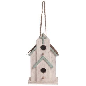 Transpac Wood 11 in. White Spring Church Birdhouse