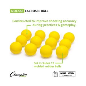 Champion Sports 12 Pack Official Size Molded Rubber Bulk Lacrosse Regulation Balls for Indoor or Outdoor Gameplay and Practice, Yellow