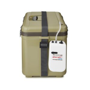 Engel 13 Quart Portable Insulated Live Bait Fishing Dry Box 18 Can Hard Airtight Cooler with Water Speed Aerator Pump and Removable Pull Net, Tan