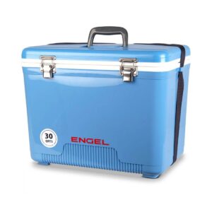 Engel 30-Quart 48 Can Portable Leak-Proof Compact Lightweight Insulated Airtight Hard Drybox Cooler for Fishing, Hunting, and Camping, Artic Blue