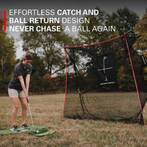 Rukket Sports Outdoor Portable 9 x 7 x 3 Foot Haack Golf Training Practice Net Pro Set with Hitting Target, Tri Turf Mat, and Carrying Bag