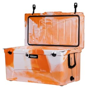 Elkton Outdoors 110 Quart Rotomolded Thermoplastic Heavy Duty Ice Chest Cooler with Built-In Bottle Opener Tabs and Integrated Fish Ruler, Orange
