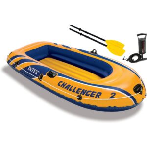 Intex Challenger 2 Inflatable Raft Set & 2 Transom Mount 8 Speed Trolling Motors