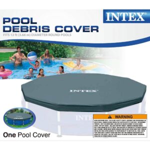 Intex 28031E 12 Foot Round Frame Set Easy Above Ground Swimming Pool Debris Cover with Tie-Down Ropes and Drain Holes, (Pool Sold Separately)